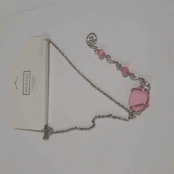 Silver tone Pink Stone Beaded Twisted Design Necklace - Women's Fashion Jewelry - Picture 9 of 9